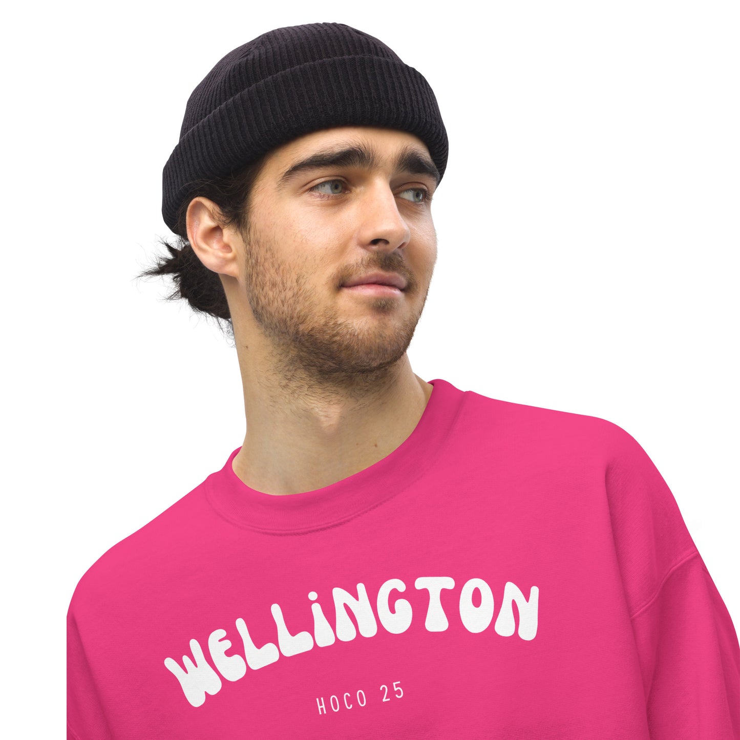 Pink Sweatshirt Gildan 18000 White Logo